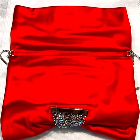 Jimmy Choo red satin clutch on the silver chain - Picture 7 of 16